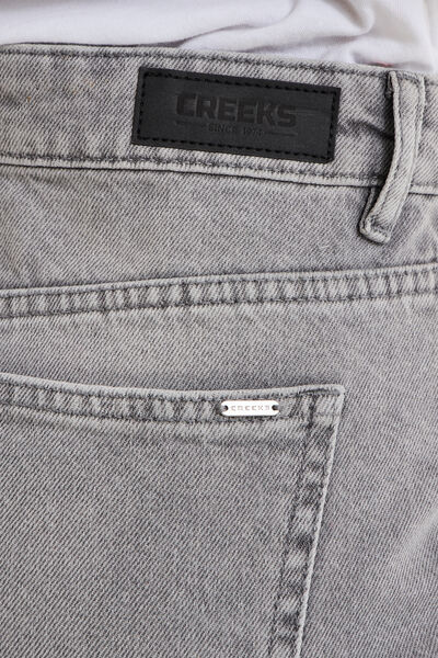 Jean large taille haute coton denim gris femme