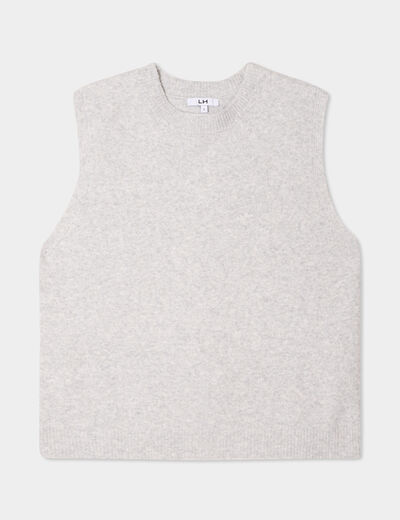 Pull sans manches col rond gris clair femme