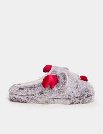 Chaussons mules fausse fourrure gris femme