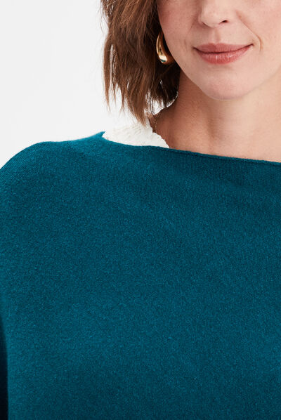 Poncho asymétrique bleu canard femme