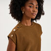 T-shirt gaufr&eacute; col rond avec boutons beige femme