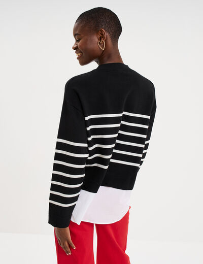 Pull effet 2-en-1 noir femme