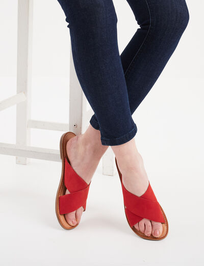 Mules brides croisées en cuir Kickers rouge femme