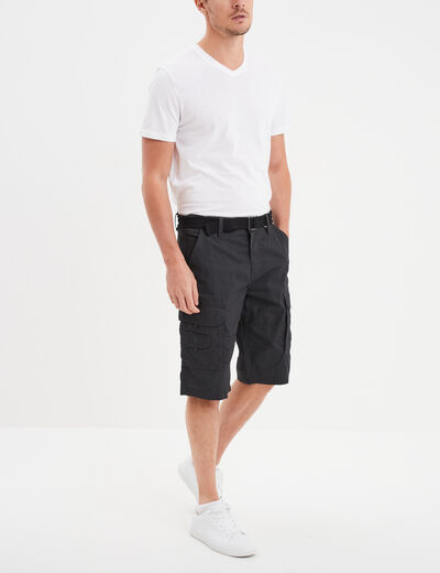 Bermuda cargo c&ocirc;tel&eacute; coton ceintur&eacute; gris fonc&eacute; homme