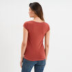 T-shirt col V ajusté manches courtes vieux rose femme