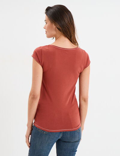 T-shirt col V ajusté manches courtes vieux rose femme