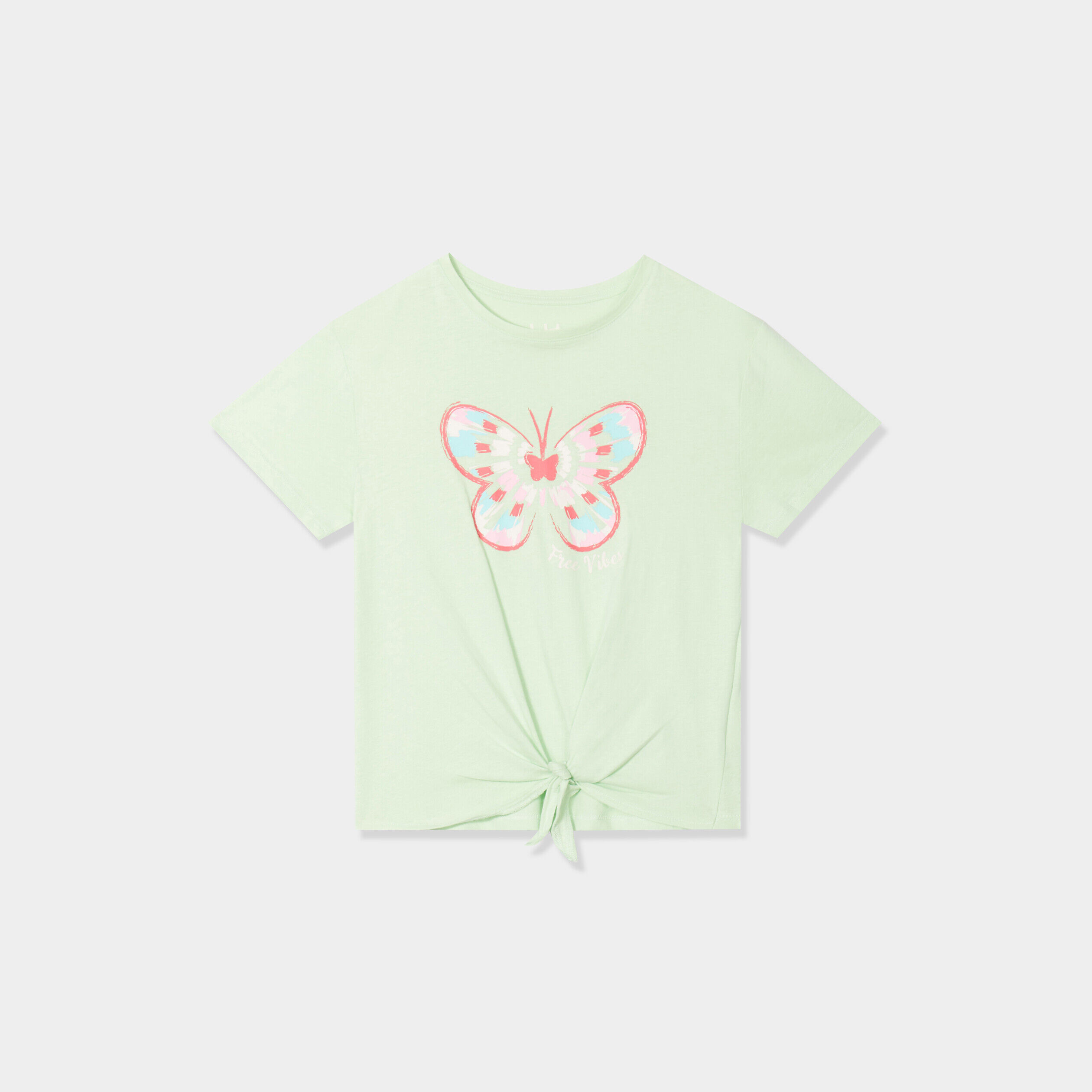 T-shirt noué manches courtes coton vert clair fille LH