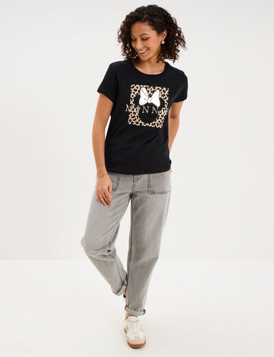 T-shirt manches courtes coton Minnie noir femme