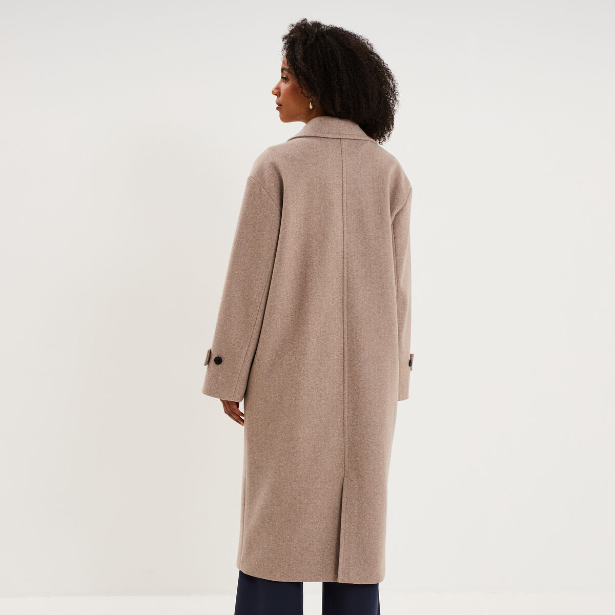 Manteau oversize double boutons long beige femme