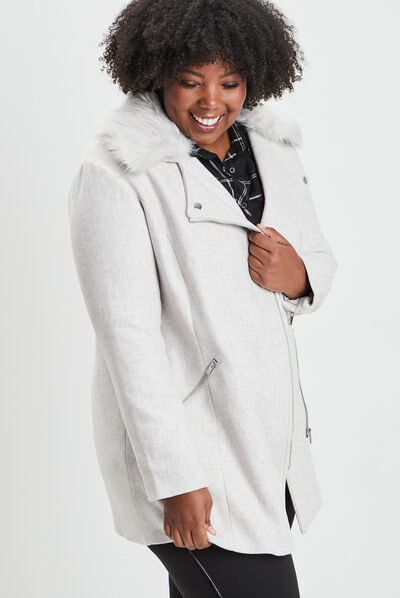 Manteau droit mi-long gris femme grande taille