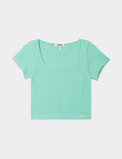 T-shirt cropped encolure carrée Creeks bleu turquoise femme
