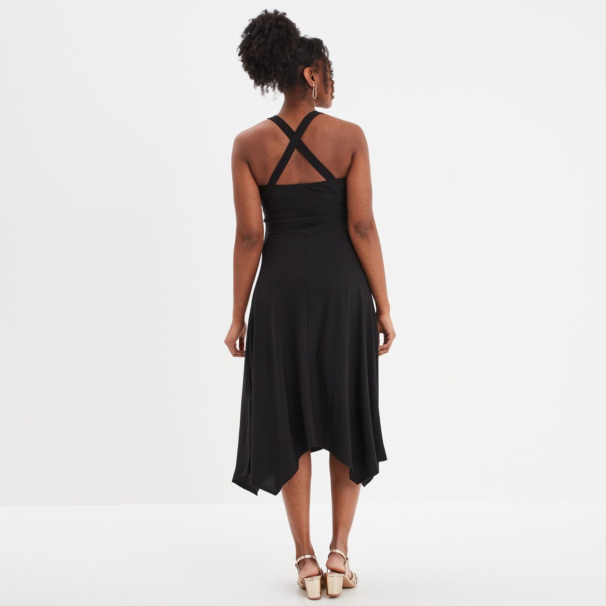 Robe longue à bretelles avec coques noir femme
