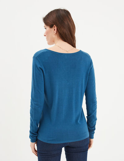 Pull ajusté avec col en V bleu foncé femme
