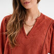 T-shirt ajouré manches 3/4 col en V vieux rose femme