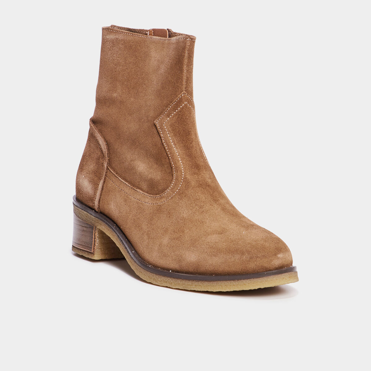 Bottines cuir daim &agrave; talons Creeks taupe femme