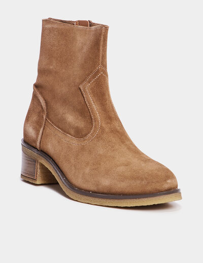 Bottines cuir daim &agrave; talons Creeks taupe femme