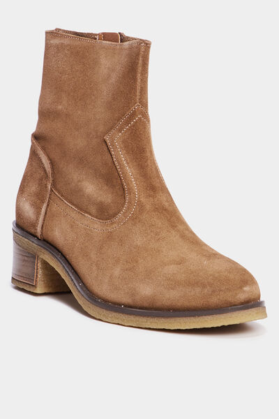 Bottines cuir daim &agrave; talons Creeks taupe femme