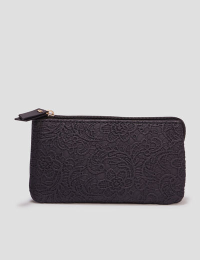 Portefeuille brodé noir femme