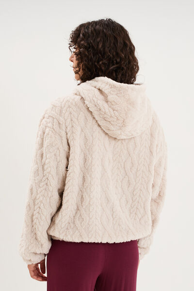 Veste fausse fourrure &agrave; capuche gris clair femme