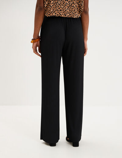 Pantalon effet pliss&eacute; large noir femme