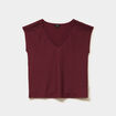 T-shirt col en V manches courtes bordeaux femme