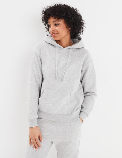 Sweat hoodie molleton à capuche gris clair femme