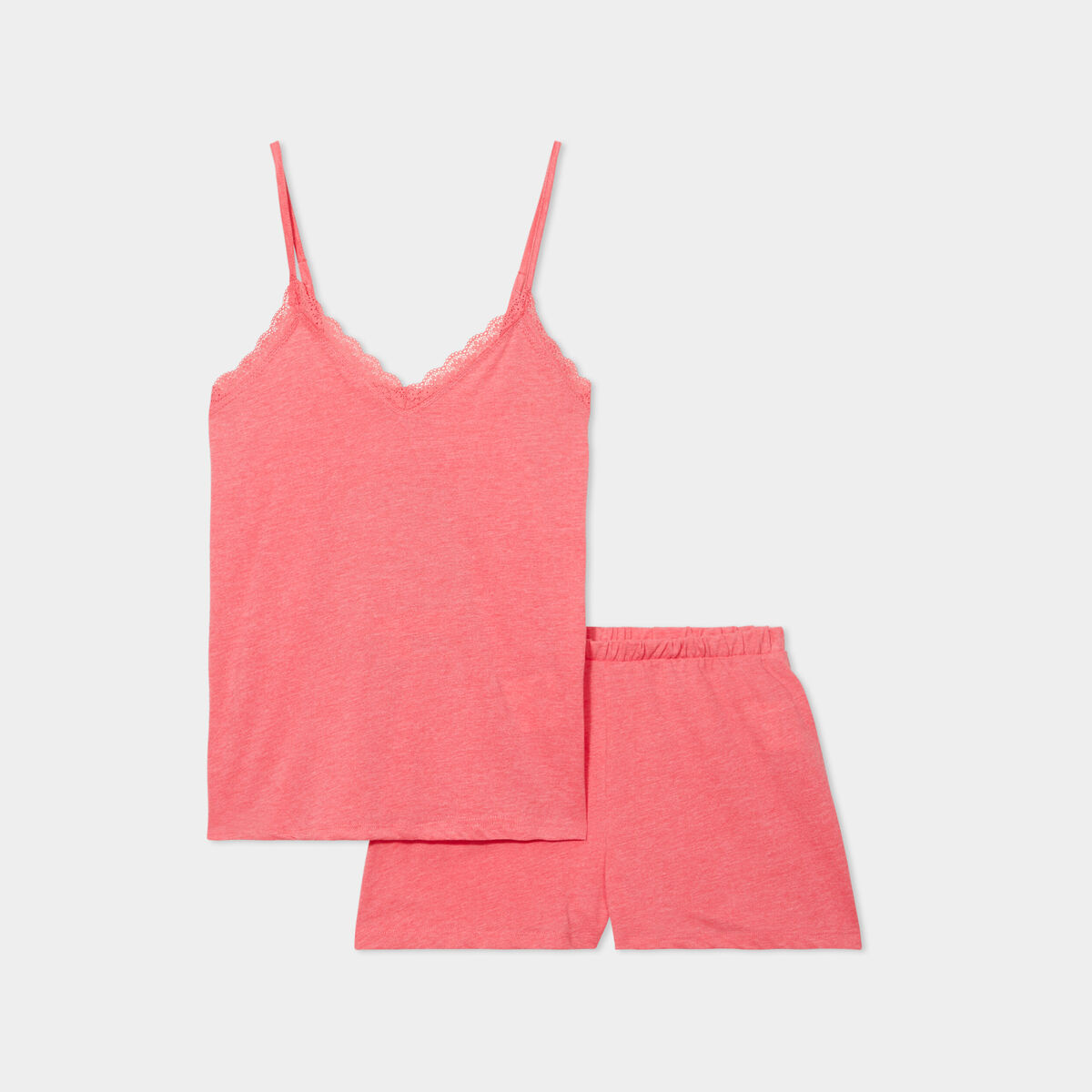 Ensemble pyjama short et d&eacute;bardeur rose vif femme