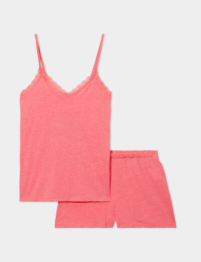 Ensemble pyjama short et d&eacute;bardeur rose vif femme