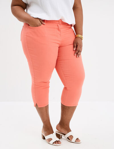 Pantalon corsaire skinny taille haute rose corail femme grande taille