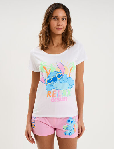 Ensemble pyjama short coton Stitch blanc femme
