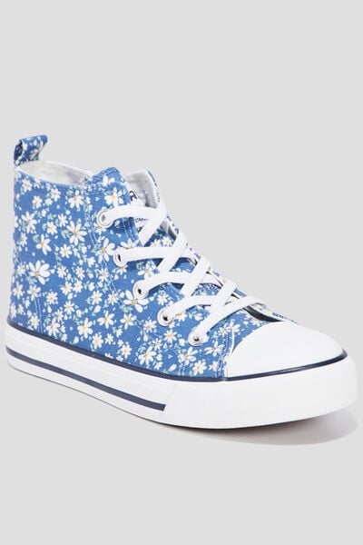 Baskets montantes en toile bout renforc&eacute; bleu fille