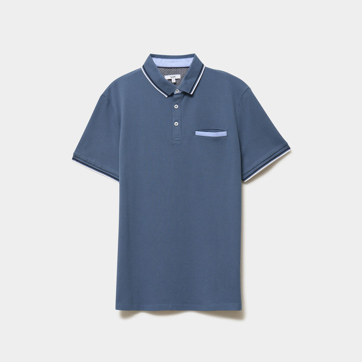 Polo piqu&eacute; manches courtes coton bleu gris homme