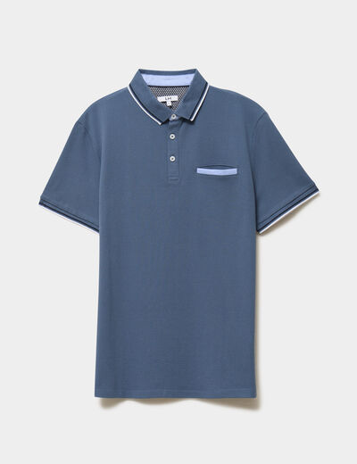 Polo piqu&eacute; manches courtes coton bleu gris homme