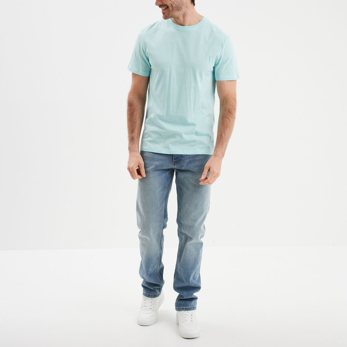 T-shirt droit en coton manches courtes bleu turquoise homme