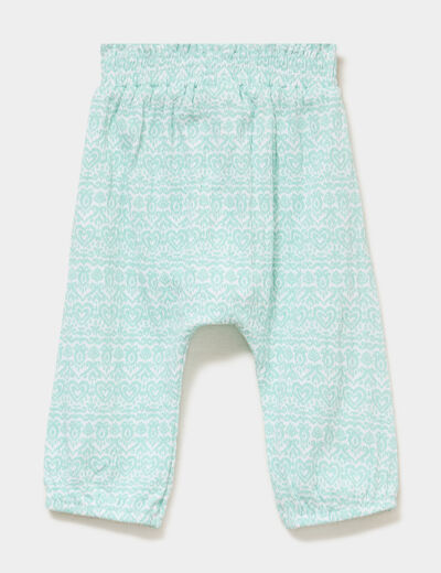 Pantalon fluide taille &eacute;lastiqu&eacute;e coton vert pastel b&eacute;b&eacute; fille