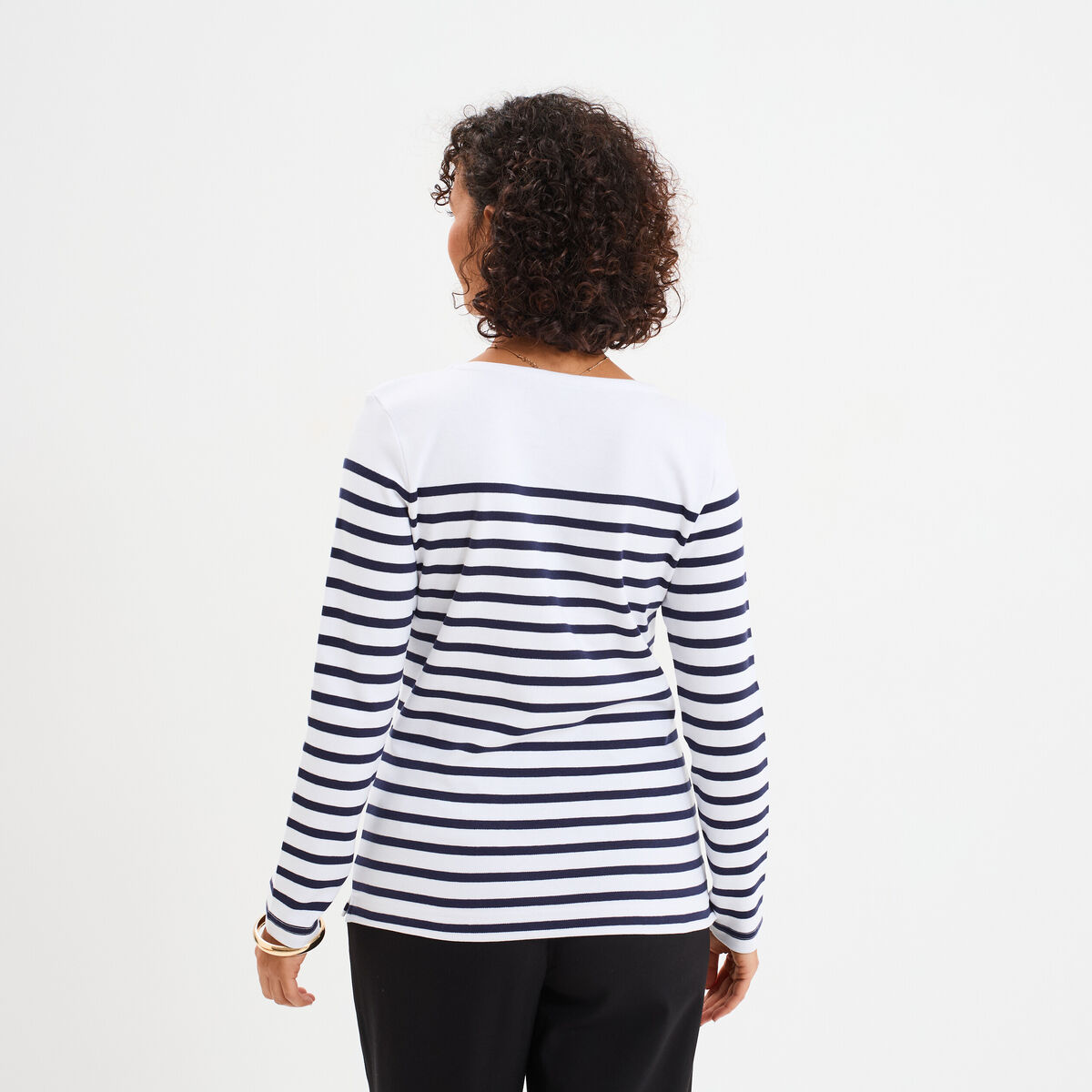 T-shirt marini&egrave;re manches longues coton blanc femme