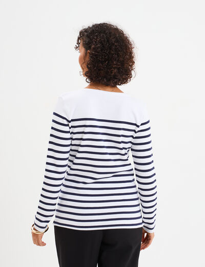T-shirt marini&egrave;re manches longues coton blanc femme