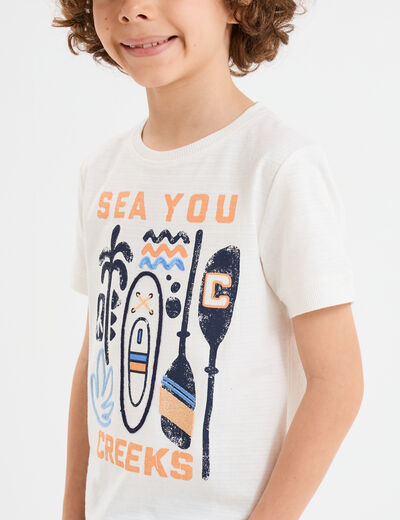T-shirt brodé manches courtes coton blanc garçon