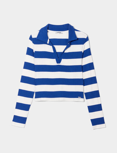 T-shirt court col polo côtelé Creeks bleu femme