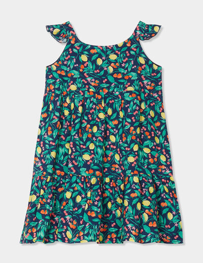 Robe courte bretelles col rond à volants bleu marine fille