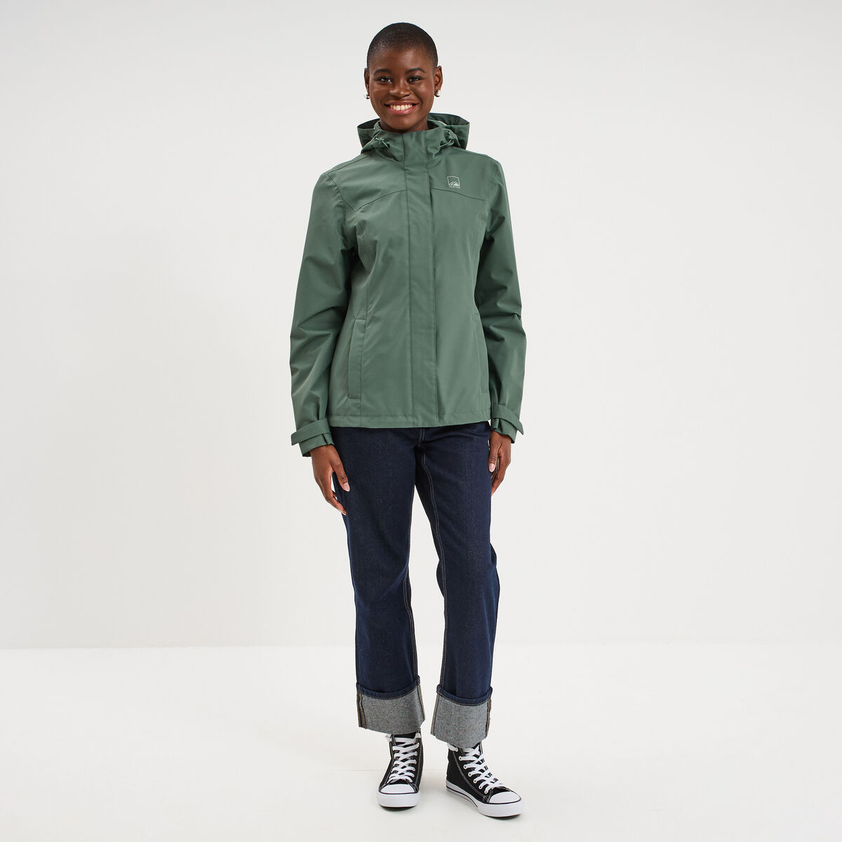 Coupe-vent imperm&eacute;able &agrave; capuche vert kaki femme