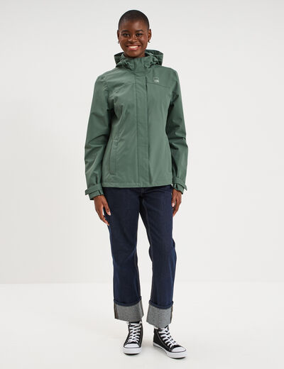 Coupe-vent imperm&eacute;able &agrave; capuche vert kaki femme