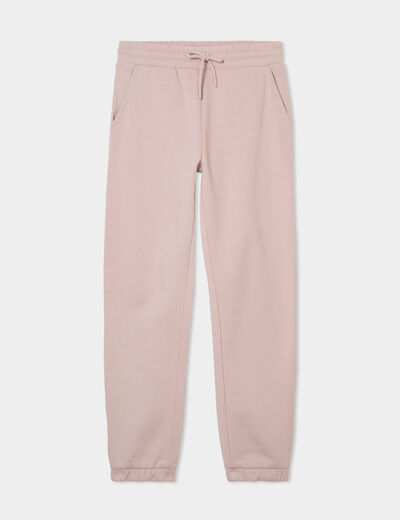 Pantalon jogging droit molleton marron clair femme
