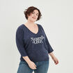 Pull manches 3/4 chauve-souris col V bleu marine femme grande taille