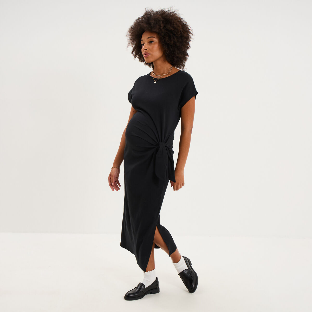 Robe de grossesse longue avec noeud noir femme maternit&eacute;