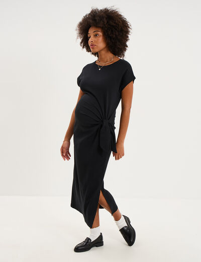 Robe de grossesse longue avec noeud noir femme maternit&eacute;