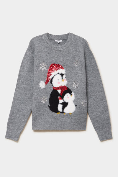 Pull de No&euml;l avec sequins gris clair femme