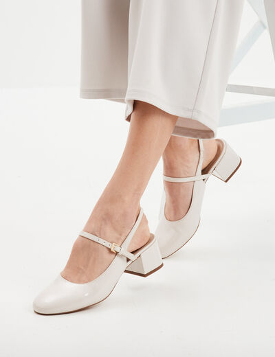 Ballerines &agrave; talons vernies blanc femme