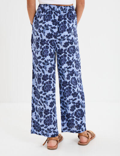 Pantalon fluide large taille élastiquée bleu fille