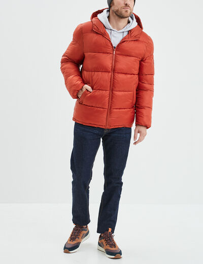 Doudoune doublée zippée à capuche orange foncé homme